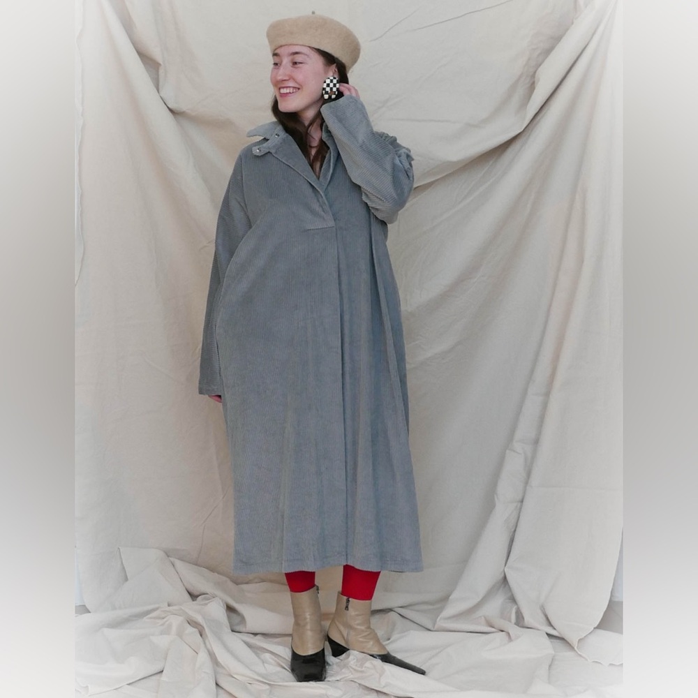 Rachel Comey Grey Corduroy Midi Coat | Oversized Minimalist Shirt Dress Jacket